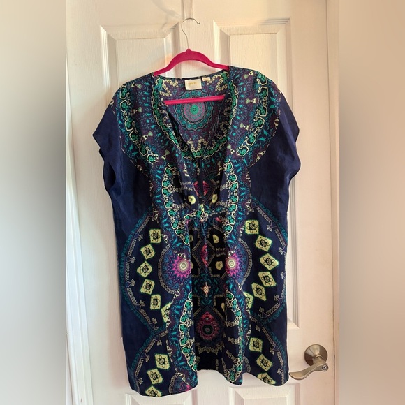 Anthropologie Mauve Multi Color Patterned Dress Size PL 100% Silk Boho Chic - Picture 1 of 8